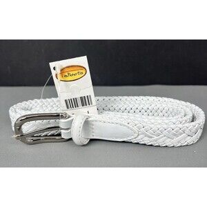 Talbots Genuine Leather Skinny Woven Belt Women Large White Boho Euro Preppy NWT